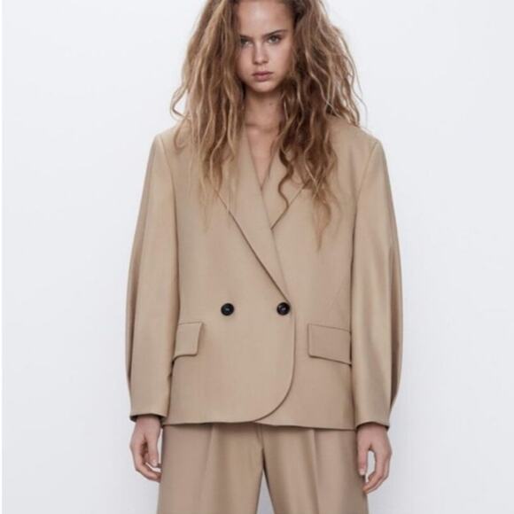 Zara Women Pleated Sleeve Blazer Light Camel Size US Medium - Picture 16 of 16